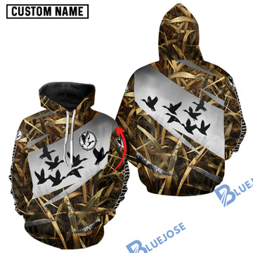 BlueJose Duck Hunting Mallard Duck Waterfowl Custom Name 3D All Over Print Shirt, Hunting Gifts for Men
