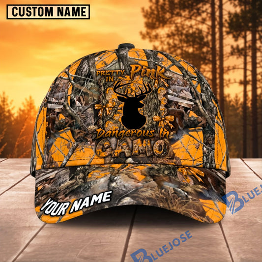 BlueJose Hunting Pretty In Pink Deer Woodland Camo Personalized 3D Cap