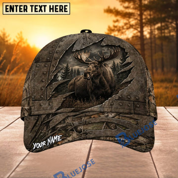 BlueJose Moose Hunting Metal Rip Personalized 3D Cap