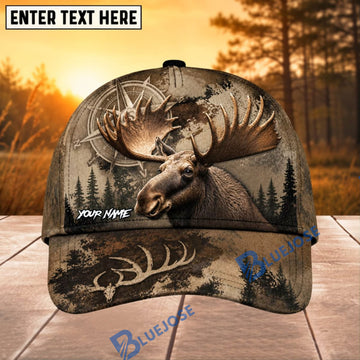 BlueJose Moose Hunting Compass Forest Personalized 3D Cap