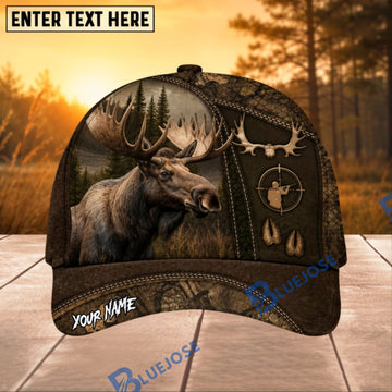 BlueJose Moose Hunting Leather Patch Personalized 3D Cap