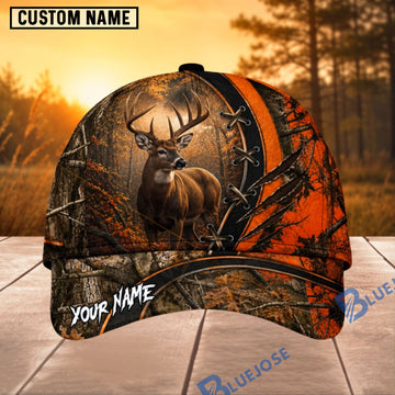 BlueJose Deer Hunting Lace-Up Orange Forest Personalized 3D Cap