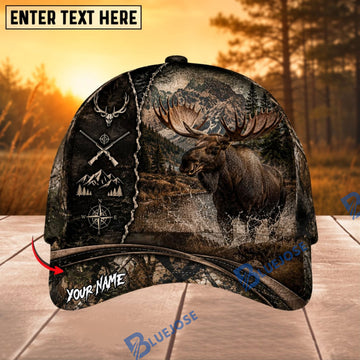 BlueJose Moose Hunting Mountain Forest Personalized 3D Cap