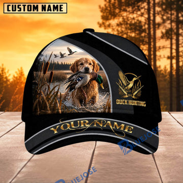 BlueJose Dog Hunting And Duck Golden Sunset Wetland Scene Multiple Options Personalized Name 3D Cap (8 Dog Breeds)