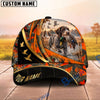 BlueJose Dog Hunting And Duck Orange Camo Curved Stripe Marsh Hunting Scene Personalized Name 3D Cap (8 Dog Breeds)
