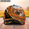 BlueJose Dog Hunting And Duck Orange Camo Curved Stripe Marsh Hunting Scene Personalized Name 3D Cap (8 Dog Breeds)