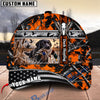 BlueJose Dog Hunting And Duck Orange Black Geometric Camo Hunting Scene Personalized Name 3D Cap (8 Dog Breeds)