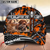 BlueJose Dog Hunting And Duck Orange Black Geometric Camo Hunting Scene Personalized Name 3D Cap (8 Dog Breeds)