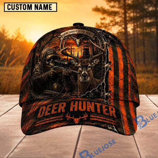 BlueJose Hunting Orange Black Hunter Personalized 3D Cap (9 animals)