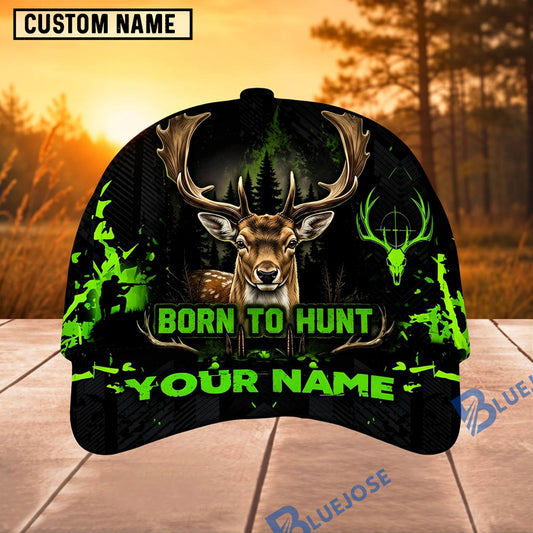 BlueJose Hunting Green Black Born To Hunt Personalized 3D Cap (12 animals)