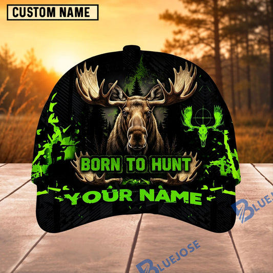 BlueJose Hunting Green Black Born To Hunt Personalized 3D Cap (12 animals)