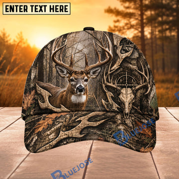 BlueJose Hunting Skull Target Woodland Camo Personalized 3D Cap (9 animals)