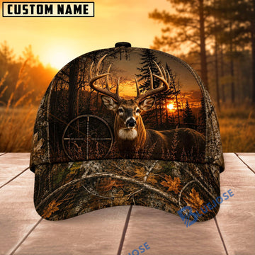 BlueJose Hunting Sunset Target Woodland Camo Personalized 3D Cap (12 animals)