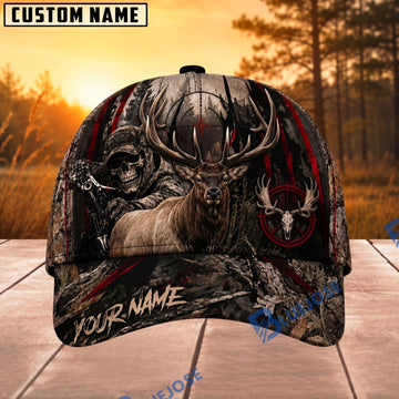 BlueJose Hunting Skull Bowhunter Red Stripe Camo Personalized 3D Cap (12 Caps)