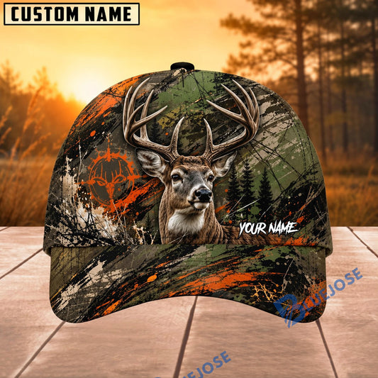 BlueJose Hunting Orange Green Splash Forest Personalized 3D Cap