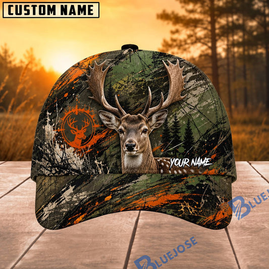 BlueJose Hunting Orange Green Splash Forest Personalized 3D Cap