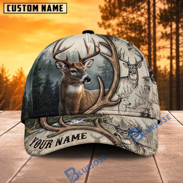BlueJose Deer Hunting Buck Wildlife Sketch Personalized Name 3D Cap