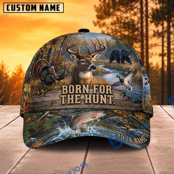 BlueJose Hunting Born For The Hunt Wildlife Collage Personalized Name 3D Cap