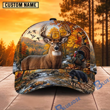 BlueJose Deer Hunting Autumn Forest Buck Personalized Name 3D Cap