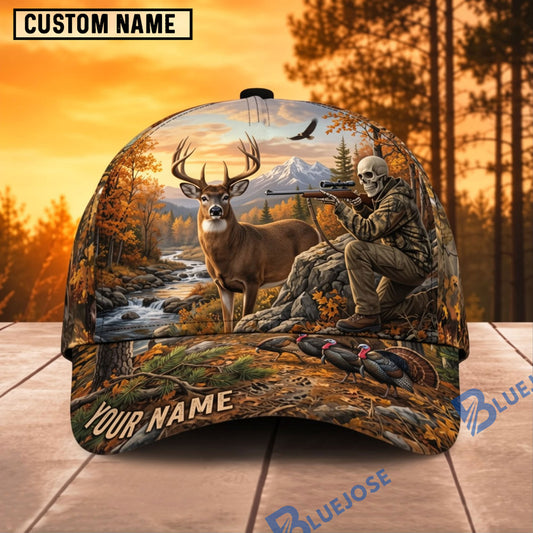 BlueJose Deer Hunting Autumn Mountain Wilderness Personalized Name 3D Cap