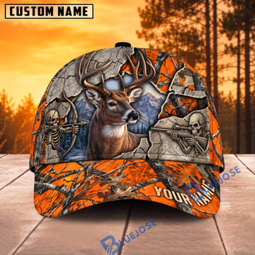 BlueJose Deer Hunting Blaze Orange Camo Rifle Wilderness Personalized Name 3D Cap (9 animals)