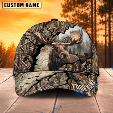BlueJose Moose Hunting Cracked Woodland Forest Camo Personalized Name 3D Cap