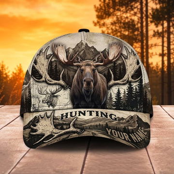 BlueJose Moose Hunting Rustic Mountain Wildlife Personalized Name 3D Cap