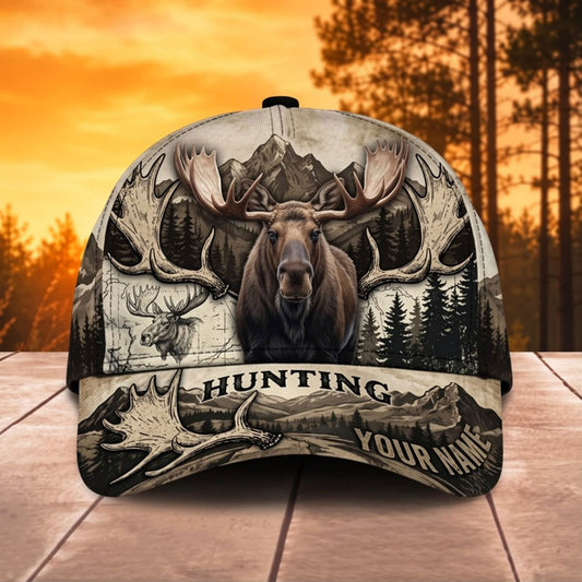 BlueJose Moose Hunting Rustic Mountain Wildlife Personalized Name 3D Cap