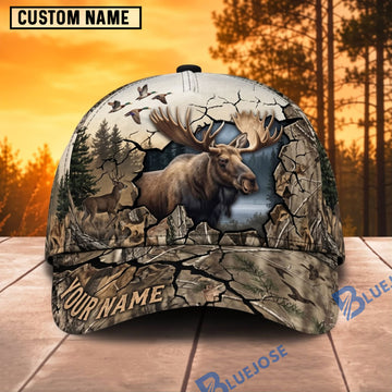 BlueJose Moose Hunting Mountain Wildlife Sketch Personalized Name 3D Cap