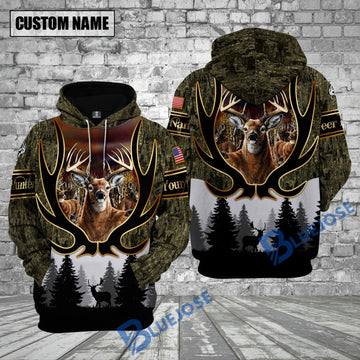 BlueJose Deer Hunting Moss Camouflage Forest Pattern Custom Name Shirt 3D All Over Printed Clothes