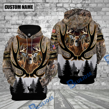 BlueJose Deer Hunting Grass Brown Camouflage Forest Pattern Custom Name Shirt 3D All Over Printed Clothes