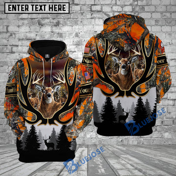 BlueJose Deer Hunting Orange Camouflage Forest Pattern Custom Name Hunting Shirt 3D All Over Printed Clothes