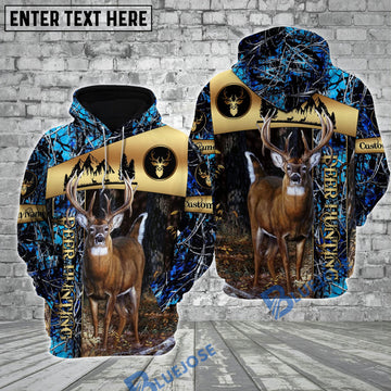 BlueJose Deer Hunting Golden Pattern Blue Camouflage Custom Name Shirt 3D All Over Printed Clothes