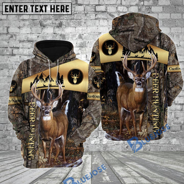 BlueJose Deer Hunting Golden Pattern Brown Camouflage Custom Name Shirt 3D All Over Printed Clothes