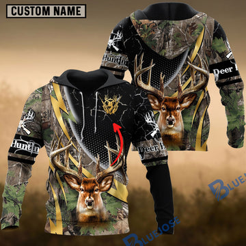 BlueJose Deer Hunting Hoodie Brown Camo Bold Antlers Multioptions Custom Name Shirt 3D All Over Printed Clothes