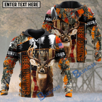 BlueJose Deer Hunting Orange Camo USA Flag Pattern Custom Name Shirt 3D All Over Printed Clothes