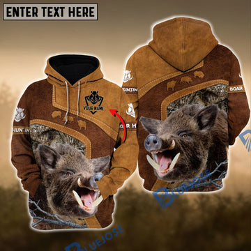 BlueJose Boar Hunting Leather Pattern Custom Name Hoodie Shirt 3D All Over Printed Clothes