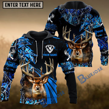 BlueJose Deer Hunting Blue Camo Dot Pattern Custom Name Shirt 3D All Over Printed Clothes