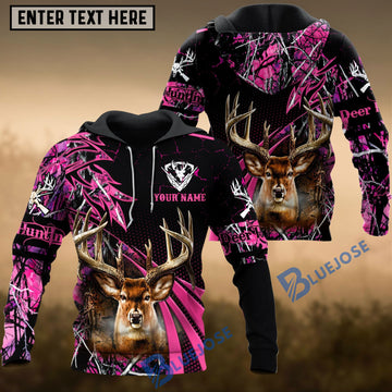 BlueJose Deer Hunting Pink Camo Dot Pattern Custom Name Shirt 3D All Over Printed Clothes