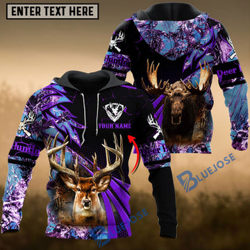 BlueJose Deer Hunting Purple Camo Dot Pattern Custom Name Shirt 3D All Over Printed Clothes