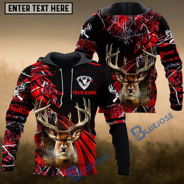 BlueJose Deer Hunting Red Camo Dot Pattern Custom Name Shirt 3D All Over Printed Clothes