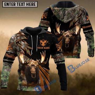 BlueJose Moose Hunting Brown Camo Dot Pattern Custom Name Shirt 3D All Over Printed Clothes