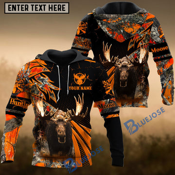 BlueJose Moose Hunting Orange Camo Dot Pattern Custom Name Shirt 3D All Over Printed Clothes