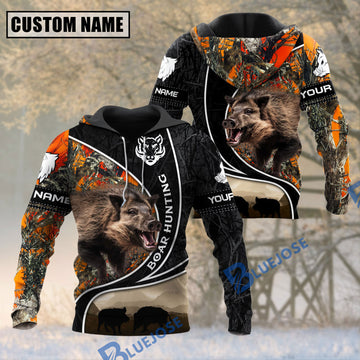 BlueJose Leather Pattern Boar Hunting Custom Name Hoodie Shirt 3D All Over Printed Clothes