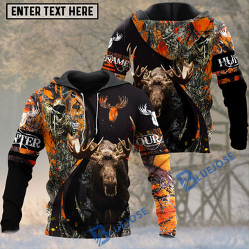 BlueJose Moose Hunting Orange Camo Pattern Reaper Custom Name Shirt 3D All Over Printed Clothes