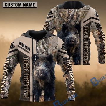 BlueJose Boar Hunting Grass Brown Camo Leather Pattern Custom Name Shirt 3D All Over Printed Clothes