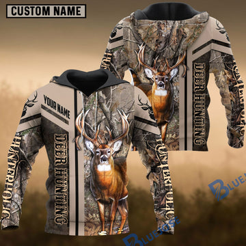 BlueJose Deer Hunting Grass Brown Camo Leather Pattern Custom Name Shirt 3D All Over Printed Clothes