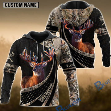 BlueJose Deer Hunting Grass Brown Camo Dot Pattern Custom Name Shirt 3D All Over Printed Clothes