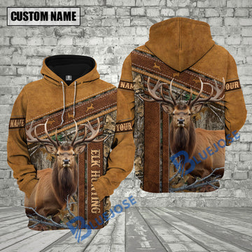 BlueJose Elk Hunting Leather Pattern Custom Name Shirt 3D All Over Printed Clothes