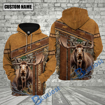 BlueJose Moose Hunting Leather Pattern Custom Name Shirt 3D All Over Printed Clothes